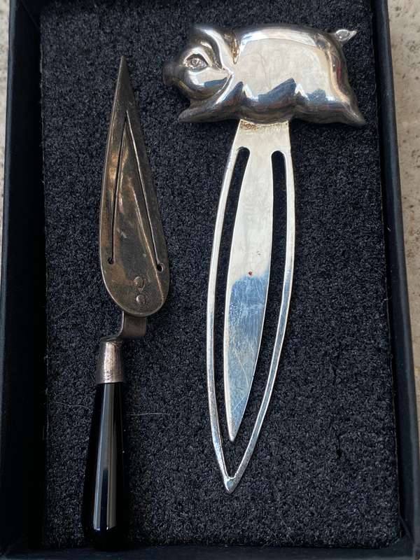 Sterling silver bookmark pair  trowel & pig 925 pair