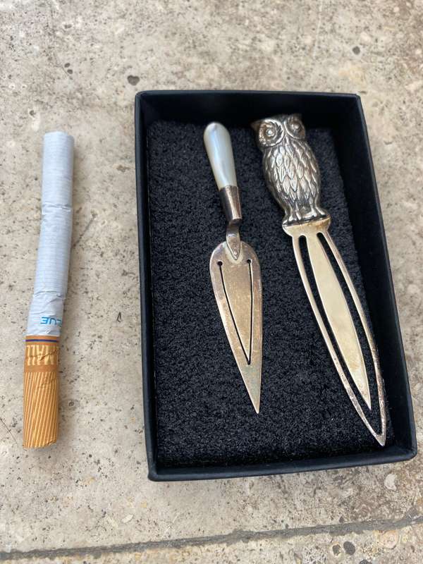 Sterling silver bookmark pair  trowel & owl 925 pair