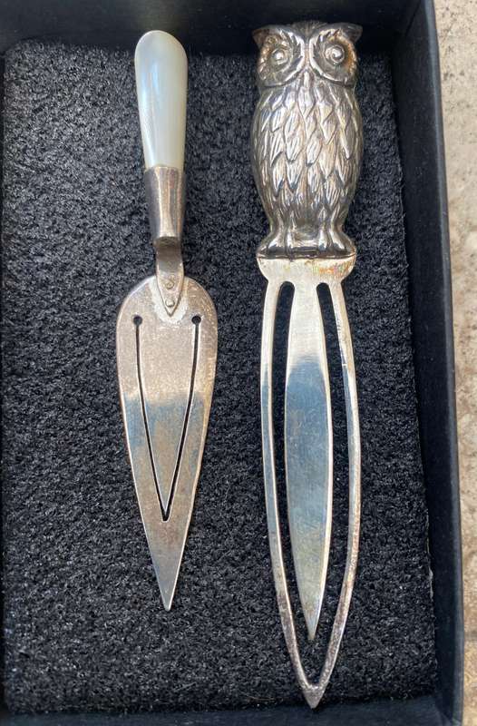 Sterling silver bookmark pair  trowel & owl 925 pair