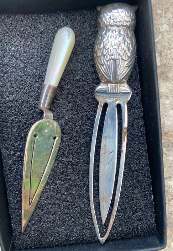 Sterling silver bookmark pair  trowel & owl 925 pair