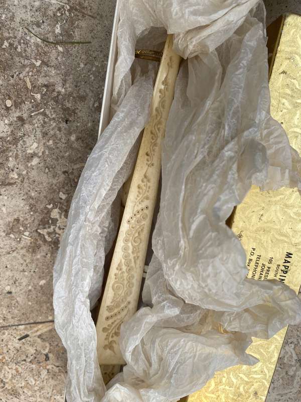 Antique hand fan carved bone and paper tlc , sold as spares