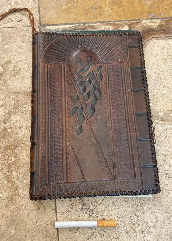 Vintage leather journal cover with Croxley Cambric writing paper and envelopes