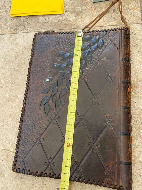 Vintage leather journal cover with Croxley Cambric writing paper and envelopes