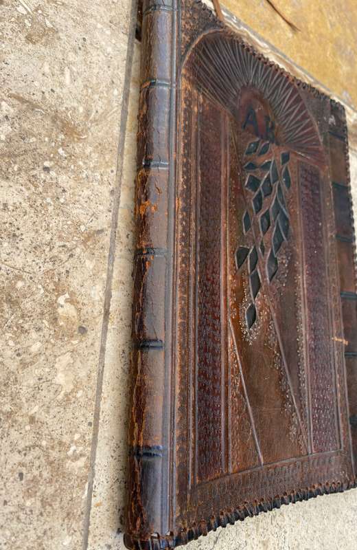 Vintage leather journal cover with Croxley Cambric writing paper and envelopes