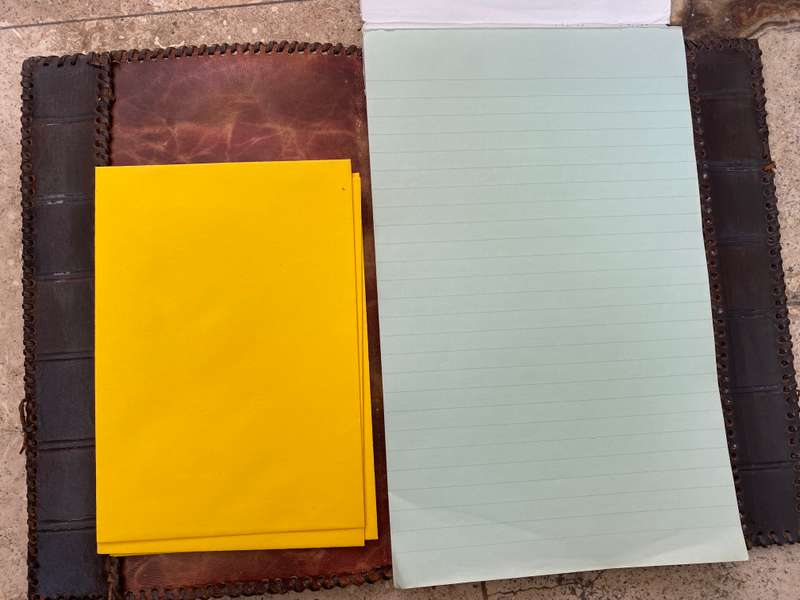 Vintage leather journal cover with Croxley Cambric writing paper and envelopes