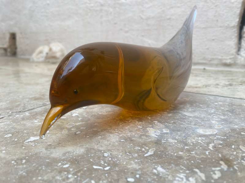 Murano glass bird large size amber