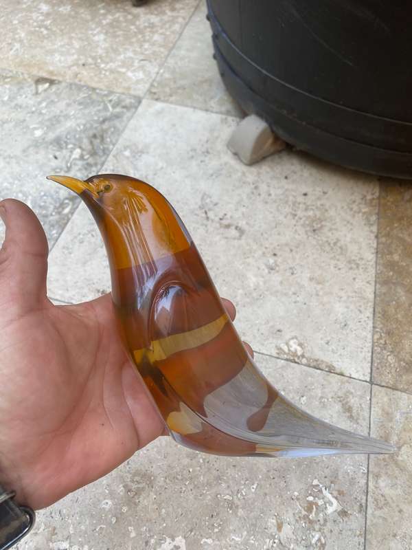 Murano glass bird large size amber