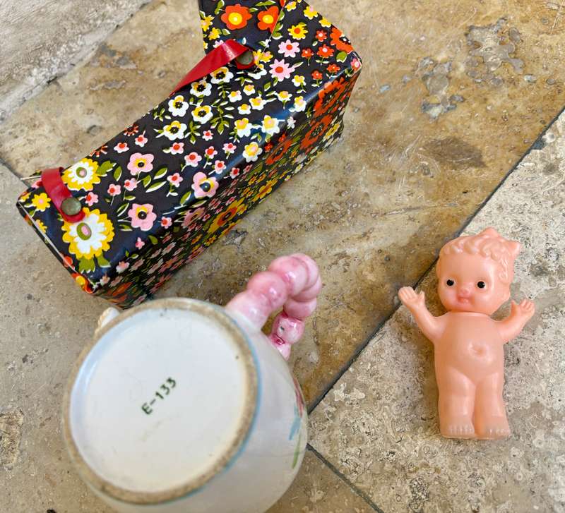 Vintage baby porcelain coffee mug Inarco ,  small kewpie doll Hong Kong pvc lot