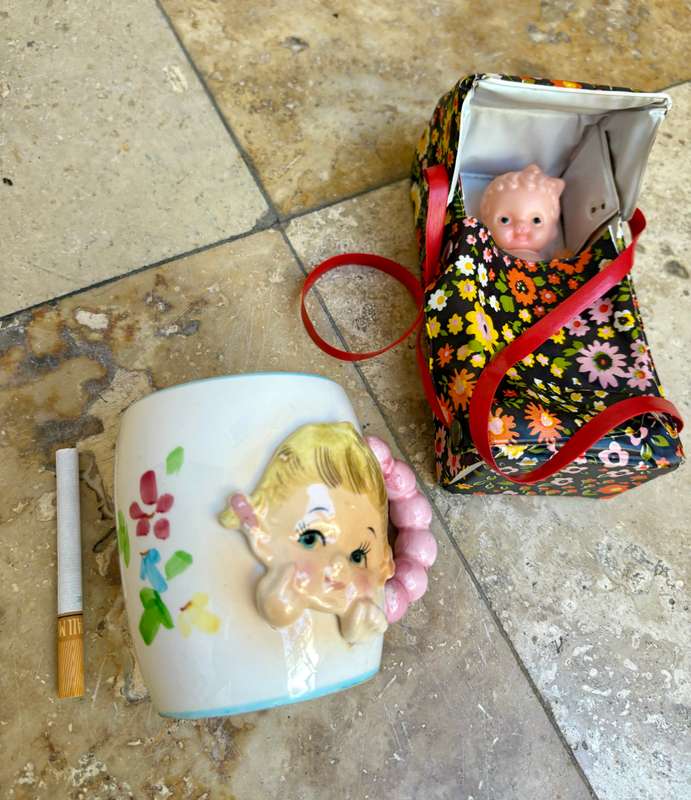 Vintage baby porcelain coffee mug Inarco ,  small kewpie doll Hong Kong pvc lot