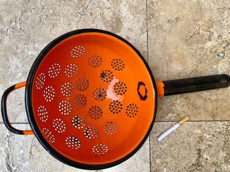 Vintage enamelled enamel strainer orange POLAND