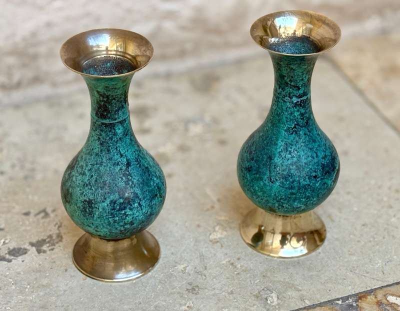 Vintage  bronze bud vase pair