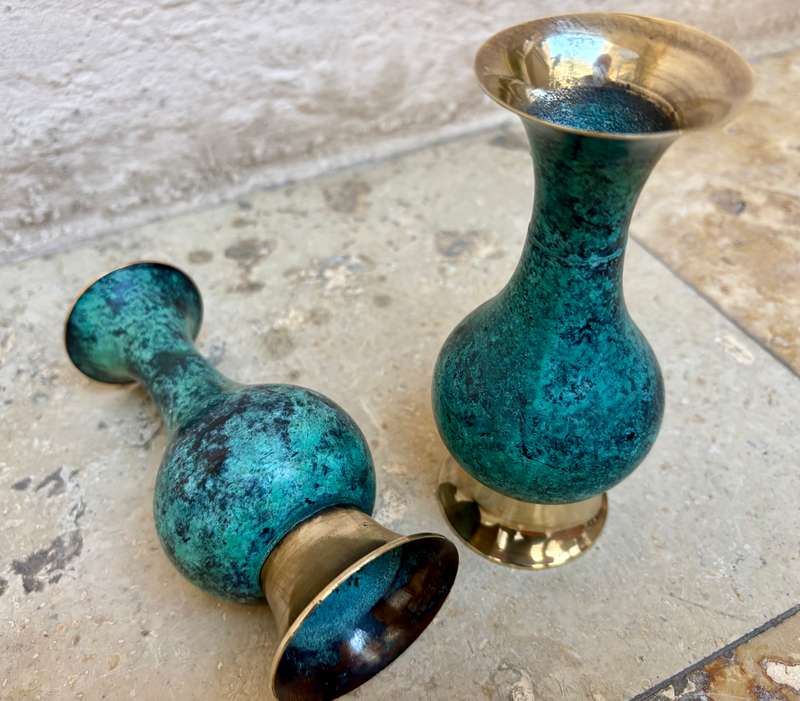 Vintage  bronze bud vase pair