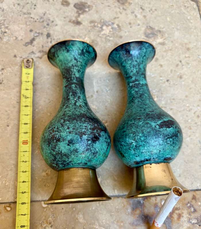 Vintage  bronze bud vase pair