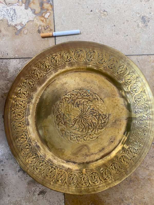 Antique Middle East hand made ornate brass wall plate