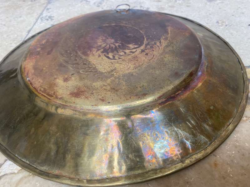 Antique Middle East hand made ornate brass wall plate