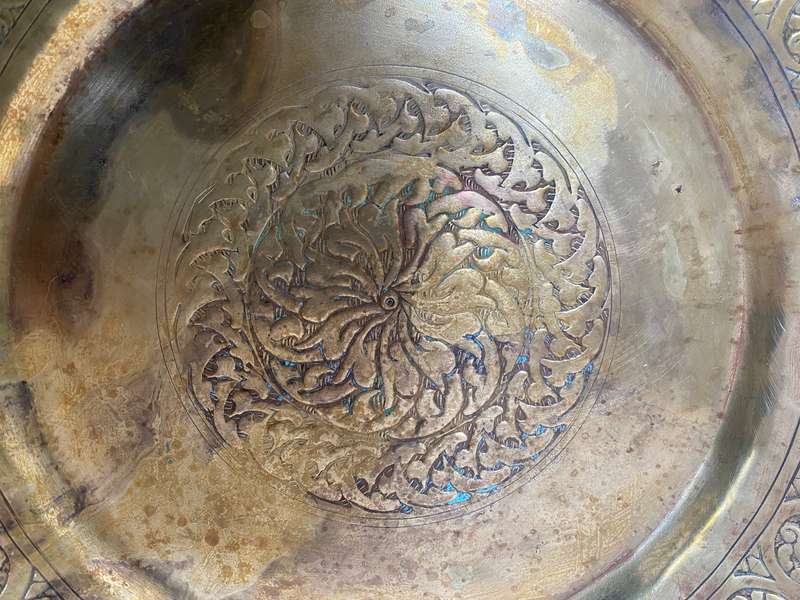 Antique Middle East hand made ornate brass wall plate