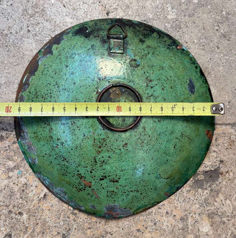 Vintage copper green  enamelled wall plate art with brass detail
