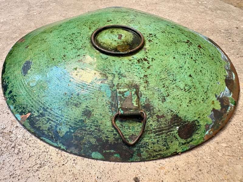 Vintage copper green  enamelled wall plate art with brass detail