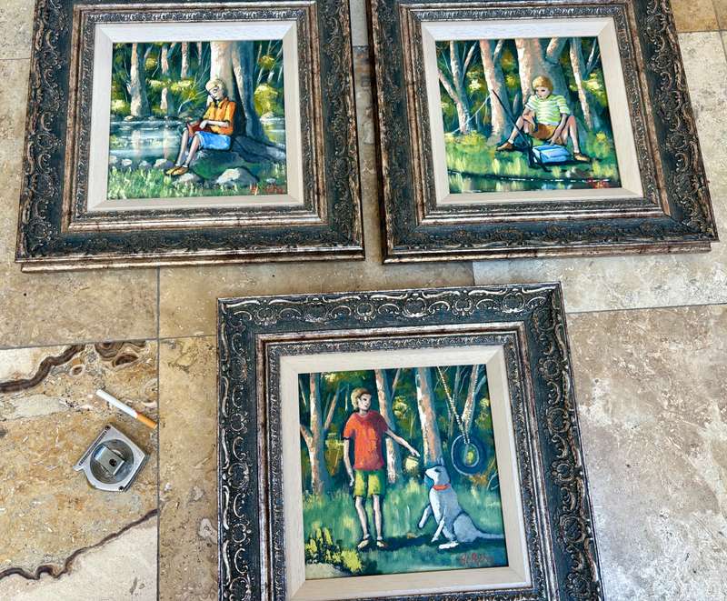 At Botha original art acrylic collection of 3 paintings , beautifully framed