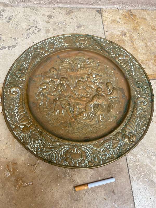 Embossed brass wall plaque 36cm