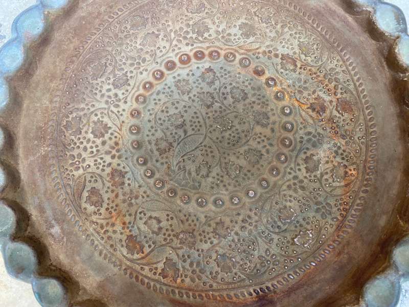 Vintage eastern brass platter wall mount hand hammered detail 37 cm