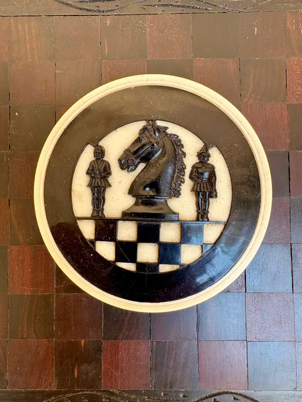 Vintage chess set bakelite  pieces wooden board , western Germany