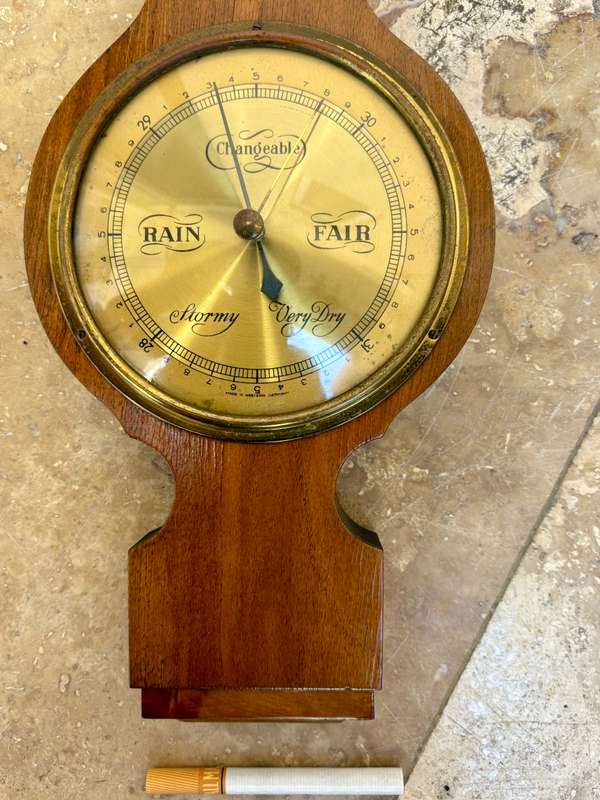 Vintage German wooden barometer hygrometer
