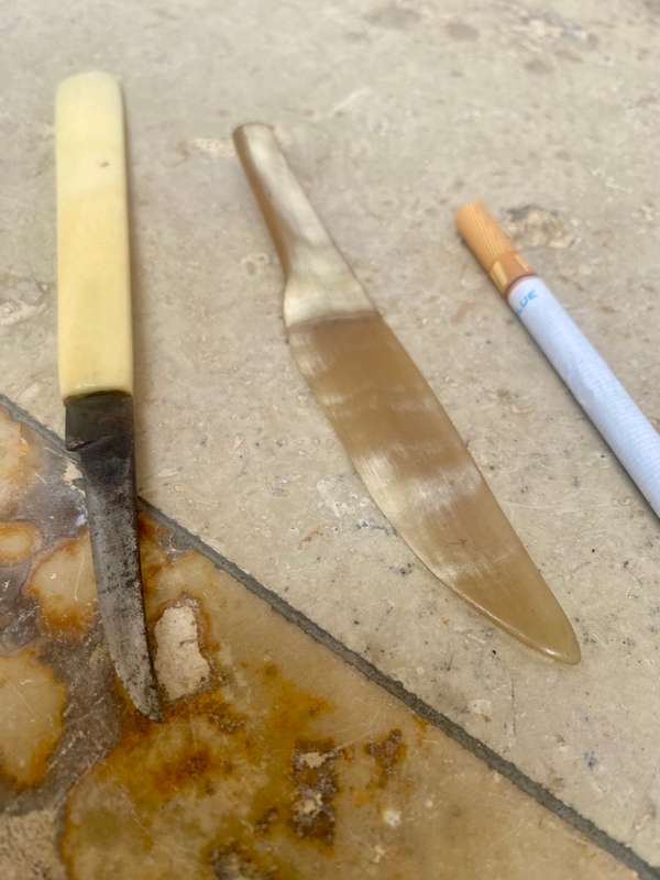 Antique surgical scalpel knife and scraper pair
