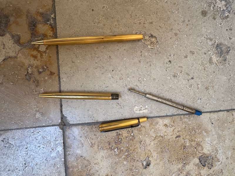 Vintage CARAN D'ACHE MADISON BALLPOINT PEN AND PENCIL WITH PINSTRIPE detail , sold as spares tlc