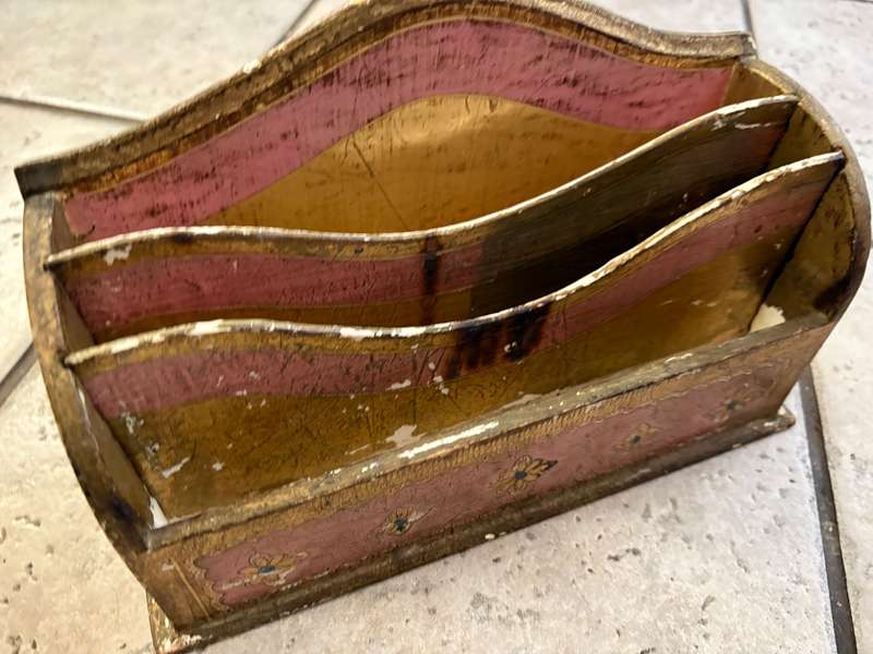 Vintage ornate gilt Italian letter rack holder hand painted