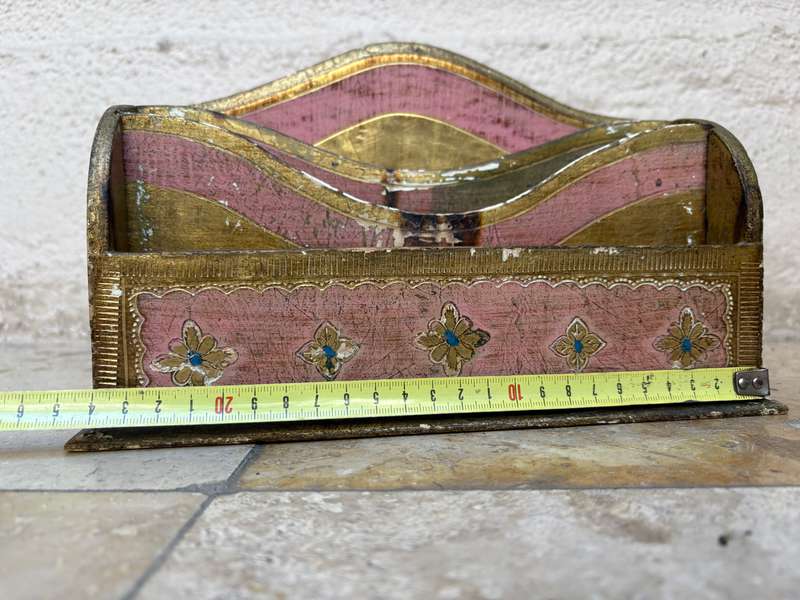 Vintage ornate gilt Italian letter rack holder hand painted