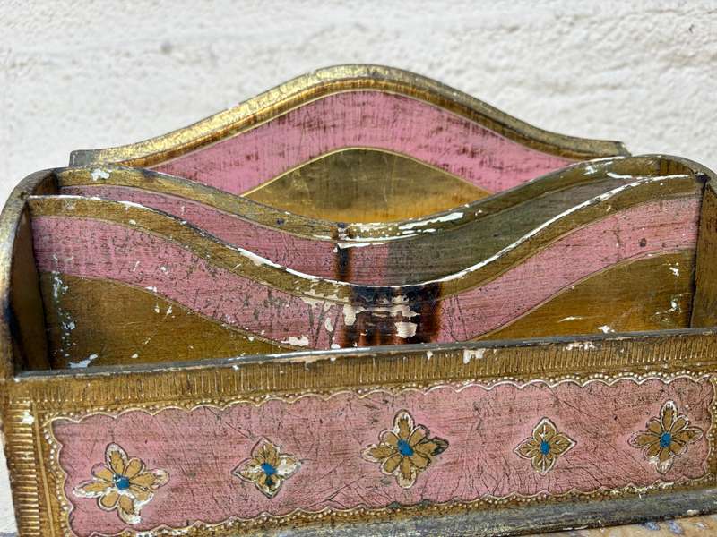 Vintage ornate gilt Italian letter rack holder hand painted