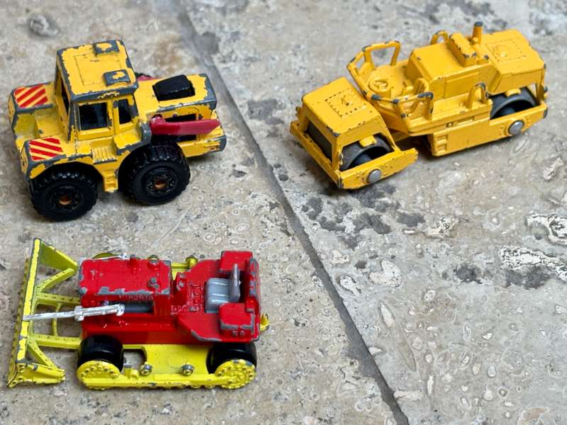 Majorette hanomag , street roller , and matchbox super fast tractor shovel diecast car lot