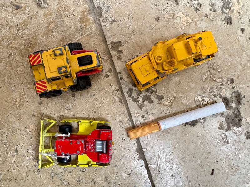 Majorette hanomag , street roller , and matchbox super fast tractor shovel diecast car lot