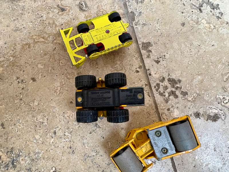 Majorette hanomag , street roller , and matchbox super fast tractor shovel diecast car lot