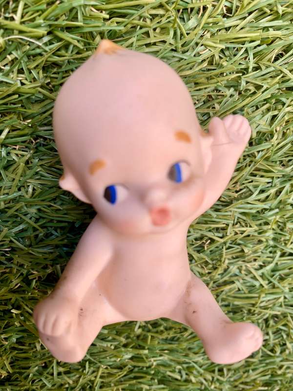 Antique Japan Bisque doll figurine pair kewpie baby and child reading figure