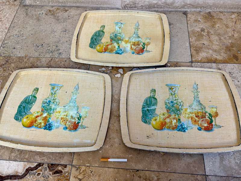 Vintage set of metal trays serving trays x 3