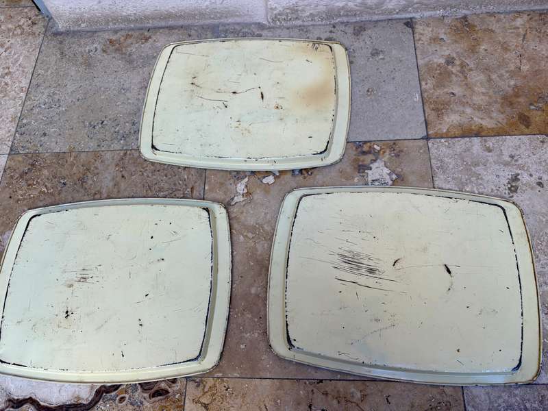 Vintage set of metal trays serving trays x 3