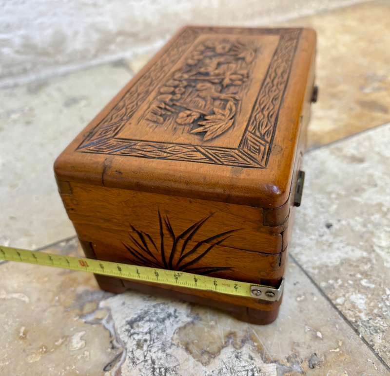 Antique Asian hand Carved Camphor wood wooden  vintage Jewellery Box