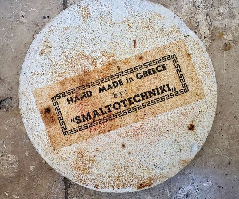 Vintage Smaltotechniki Greek ceramic porcelain hand made coaster set of 3