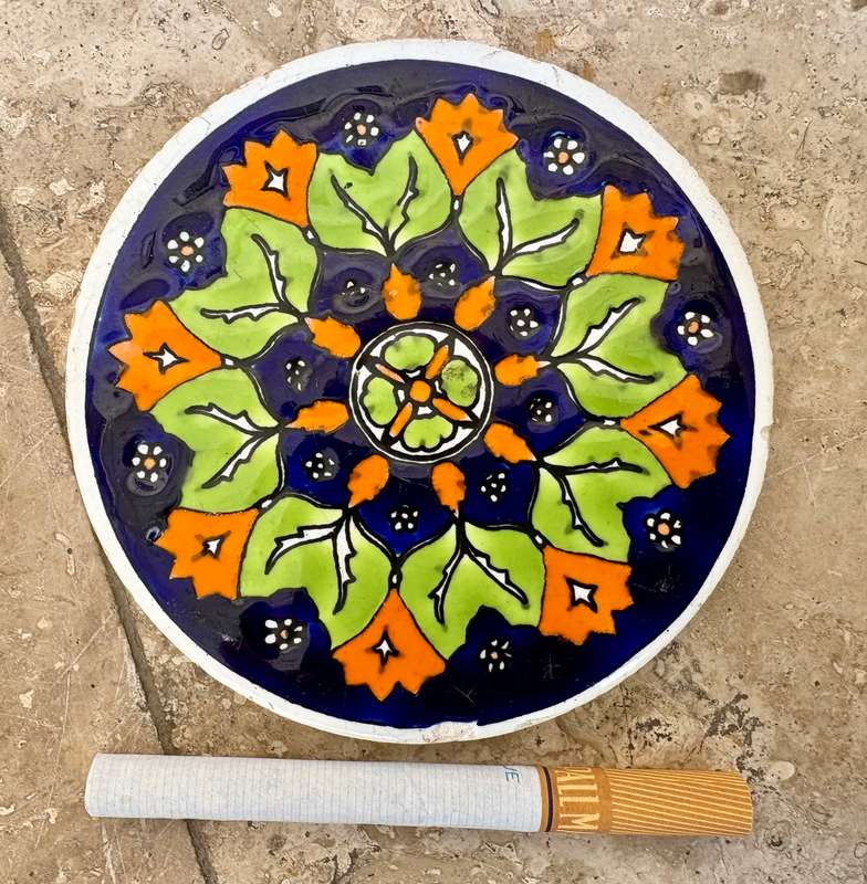 Vintage Smaltotechniki Greek ceramic porcelain hand made coaster set of 3