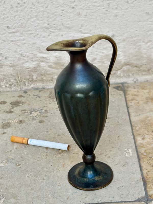 Vintage heavy bronze judaica oil jug by pall bell in Israel classical style 1950s