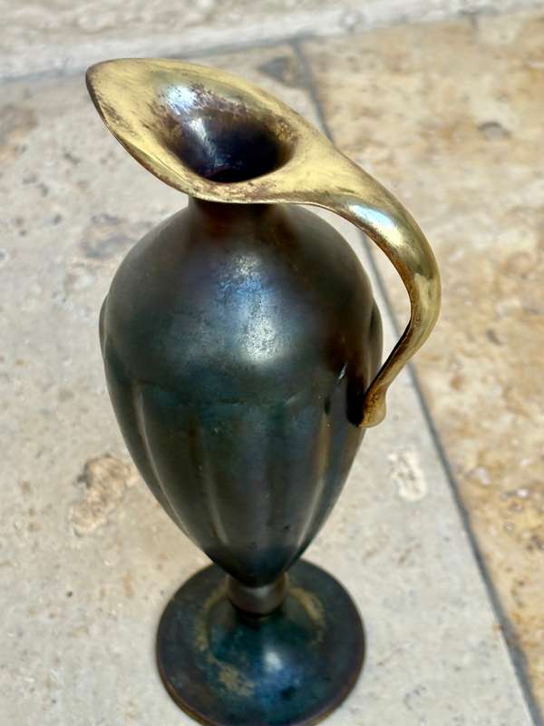 Vintage heavy bronze judaica oil jug by pall bell in Israel classical style 1950s