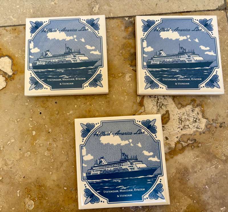 Blue Delft - Holland America Line - Ceramic Coaster/Tiles Cork backed set of 3