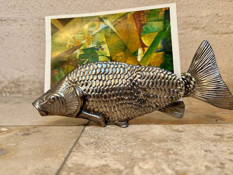 Vintage koi fish napkin holder silver plate letter holder