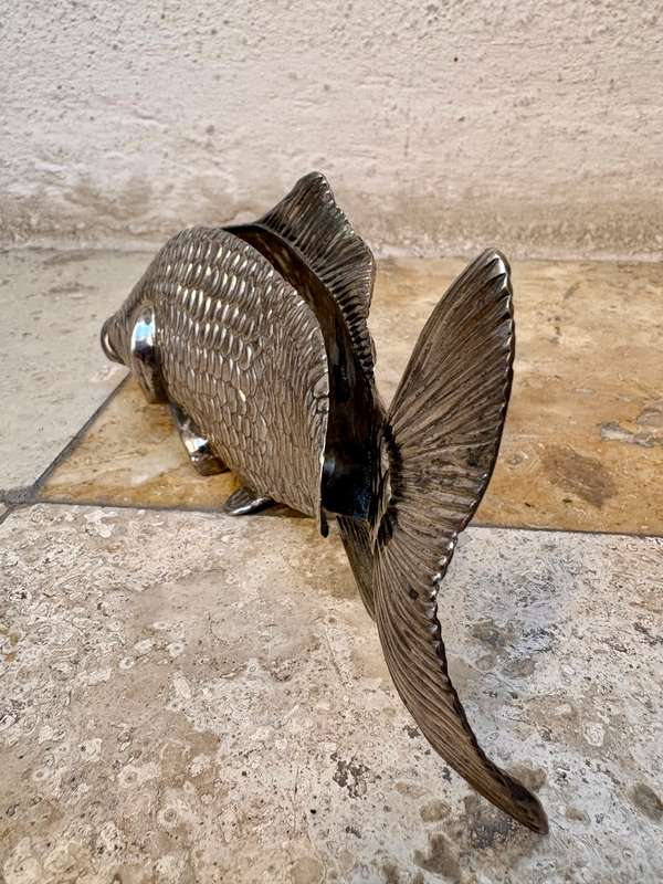 Vintage koi fish napkin holder silver plate letter holder