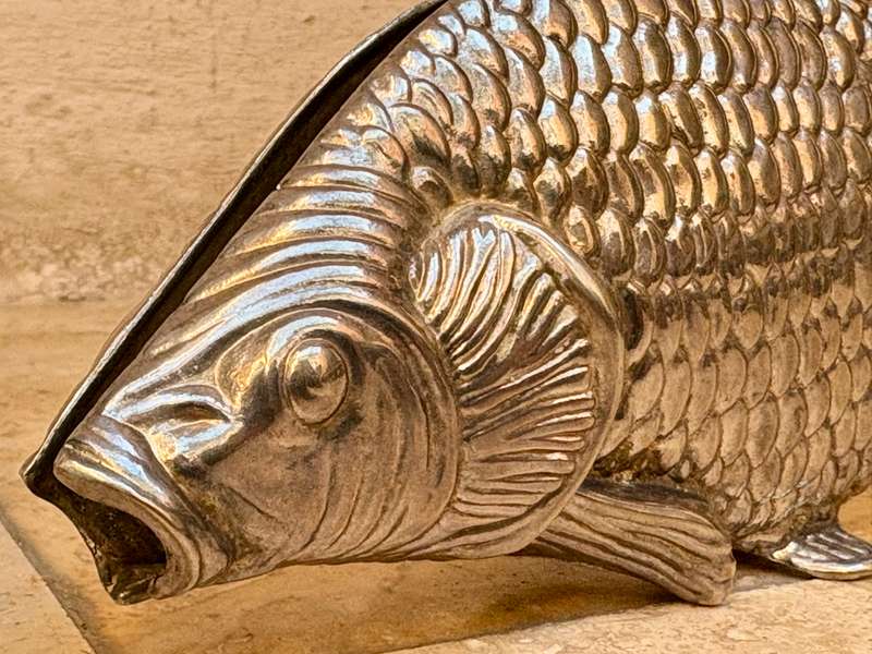 Vintage koi fish napkin holder silver plate letter holder