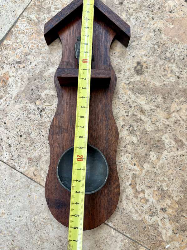 Pewter spoon decorative on wood wall mount