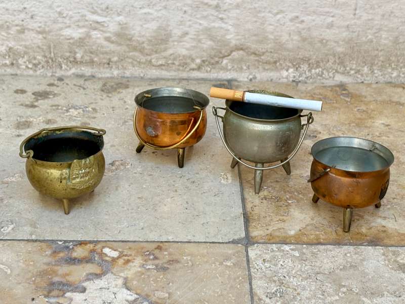 Vintage copper and brass cauldron potjie pot lot of 4 small