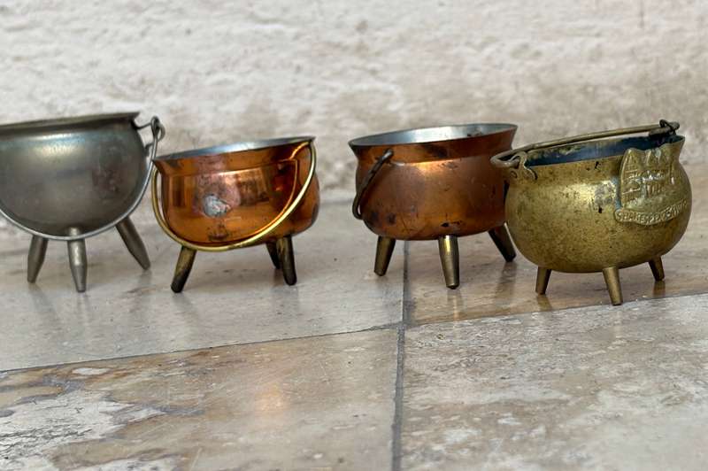 Vintage copper and brass cauldron potjie pot lot of 4 small